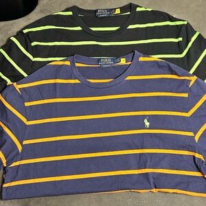Ralph Lauren Black Tee Duo with Lime Green & Orange Stripes